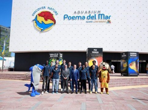 Los jugadores del Club Baloncesto Gran Canaria disfrutan de una visita al acuario Poema del Mar