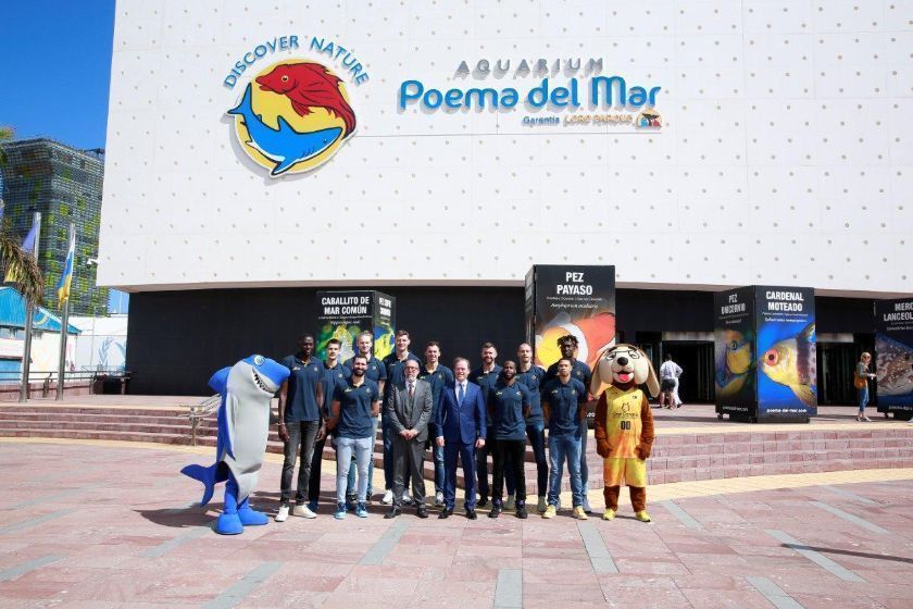 Los jugadores del Club Baloncesto Gran Canaria disfrutan de una visita al acuario Poema del Mar