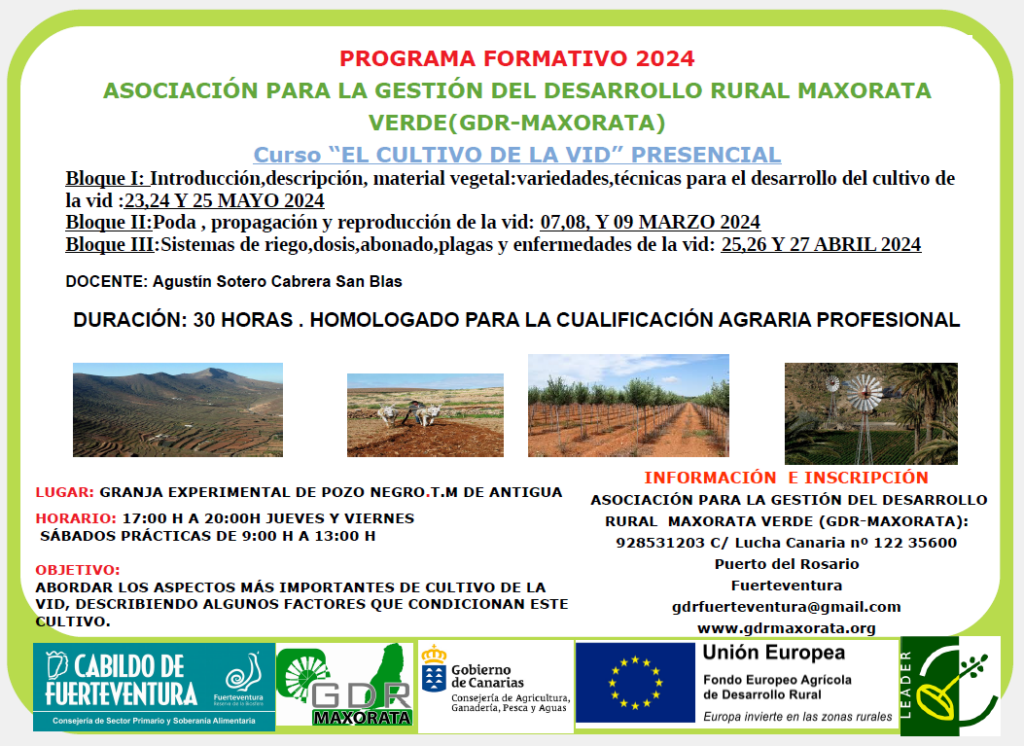 Cabildo y GDR Maxorata forman a los profesionales del sector primario en cultivo de vid y nuevas plantaciones